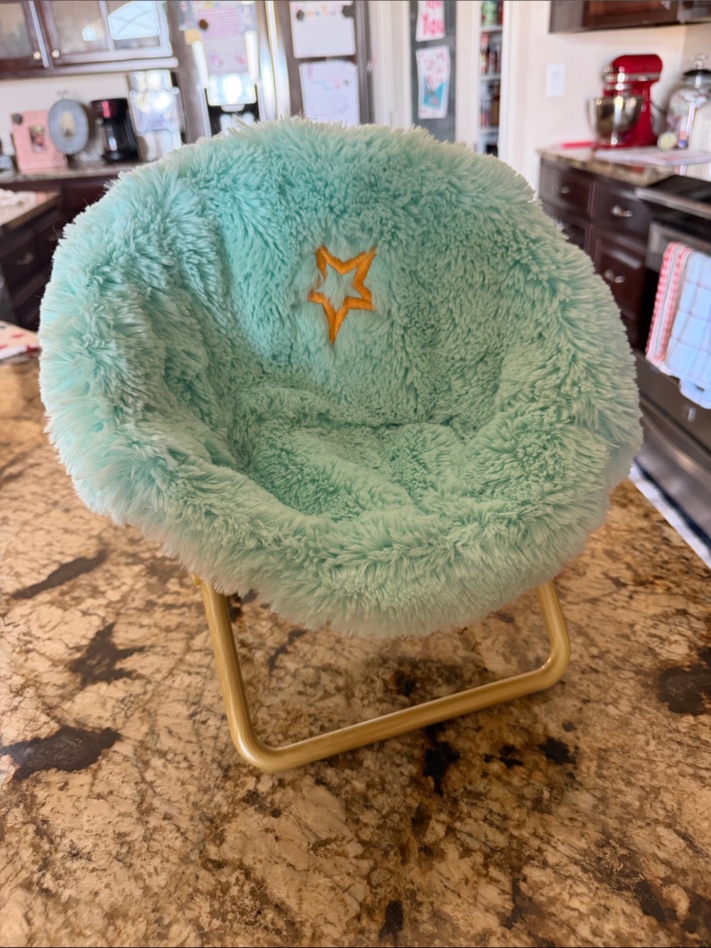 American Girl Mint Green Plush Doll Chair with Gold Star Great Condition